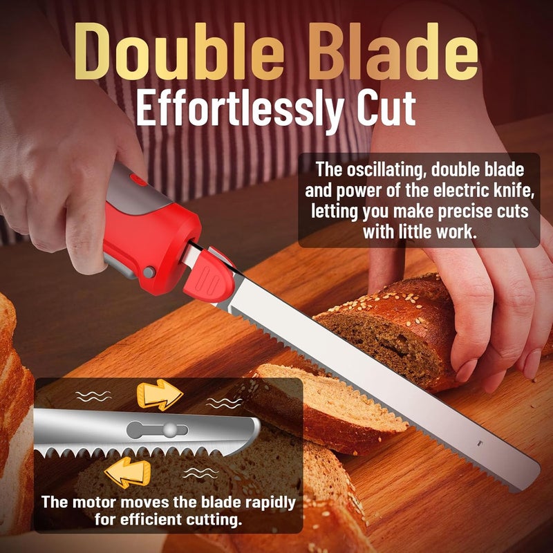 Royalsellpro Cordless Electric Knife Easy Slice and Assemble with Storage Case, Serrated Edge Blades Carving Set with Ergonomic Handle and Safety Lock for Turkey, Meat, Bread, Ribs, Fillet and Foam - Image 4